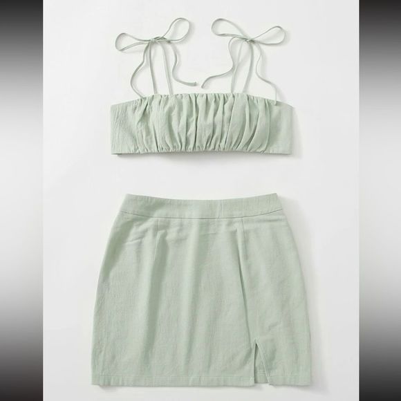 SHEIN Dresses & Skirts - Knot Shoulder Tie Back Ruched Bust Crop Cami Top & Split Hem Skirt Set